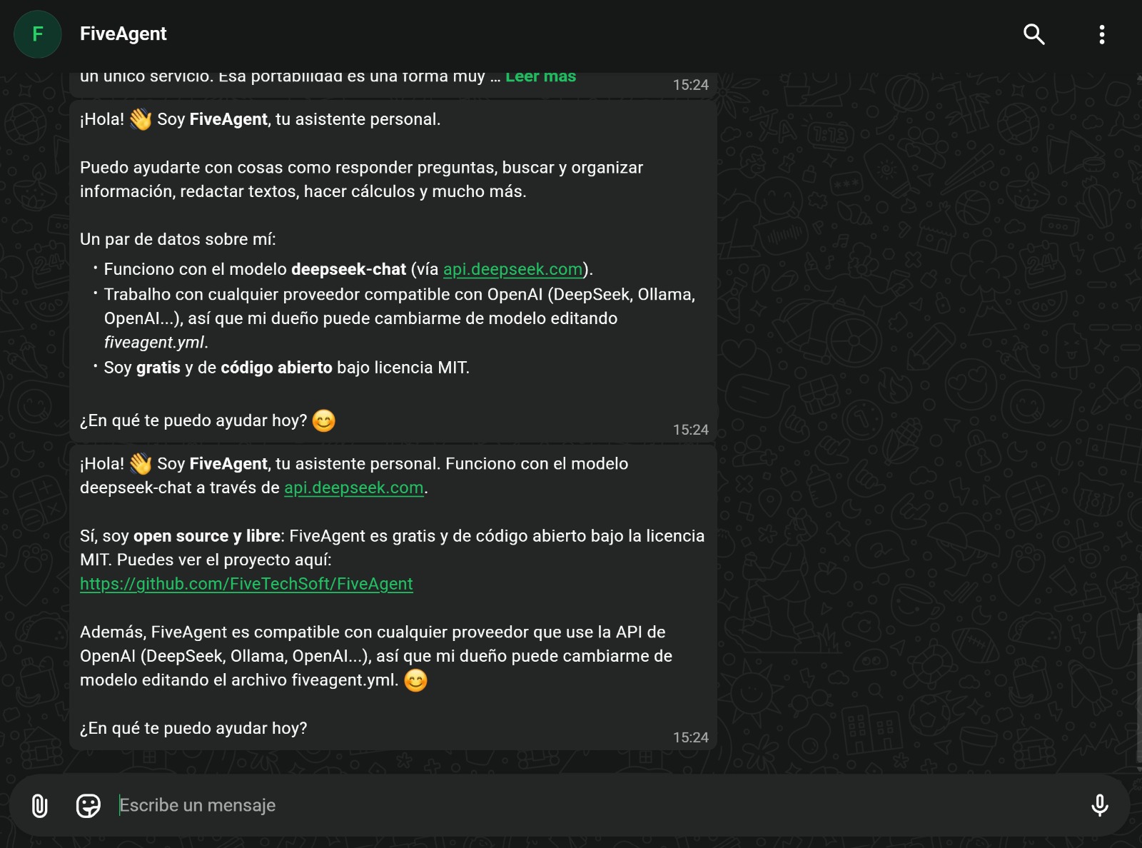 FiveAgent respondiendo por WhatsApp